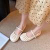 708-11 Spring New Korean Version Pleated Women's Shoes Mary Jane Single Shoes Flat Big Head Shoes Wide Fat Feet Large Size Women's Shoes