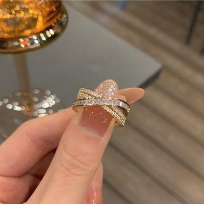 High-End Light Luxury Ring Cold Wind Niche Design Simple Fashion Personality Trendy Zircon Super Flash Opening Woman