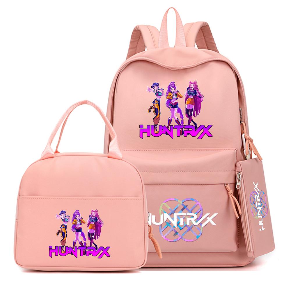 4Pcs/set Anime K-Pop Demon Hunters Printed Backpack with Handbag Pencil Case for Teenager Student Boy Girl Schoolbag Bookbag Large Capacity Travel Bag