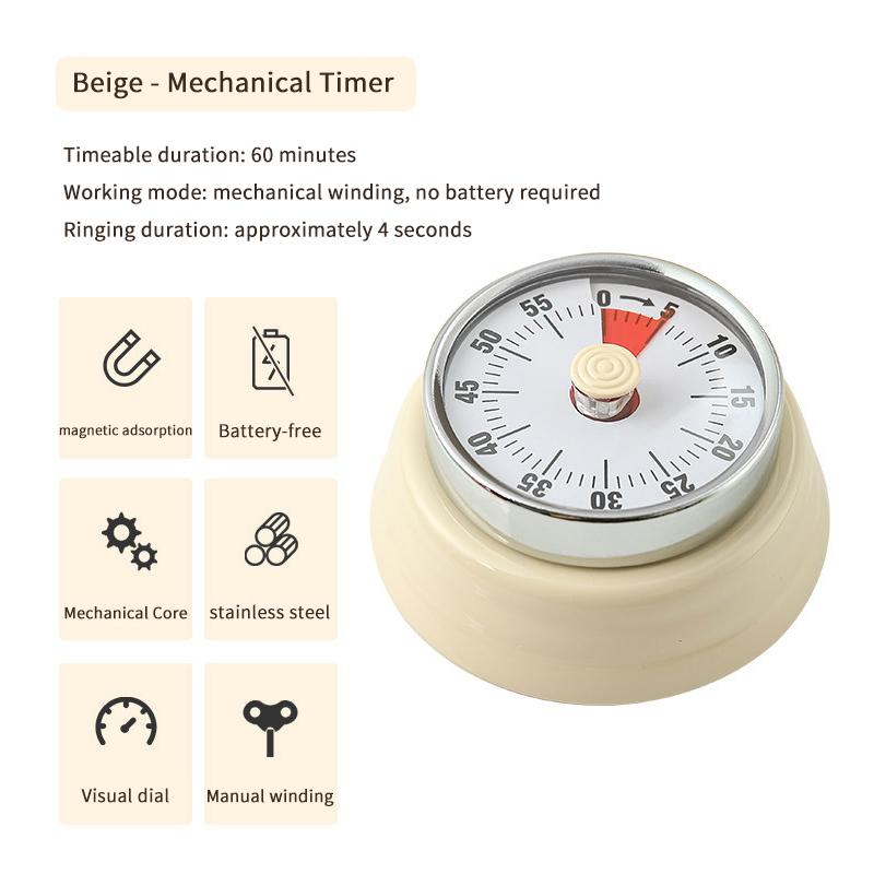 Mechanical Kitchen Timer Visible Magnetic Countdown Alarm for Home Baking Cooking Outdoor Picnic Time Reminder