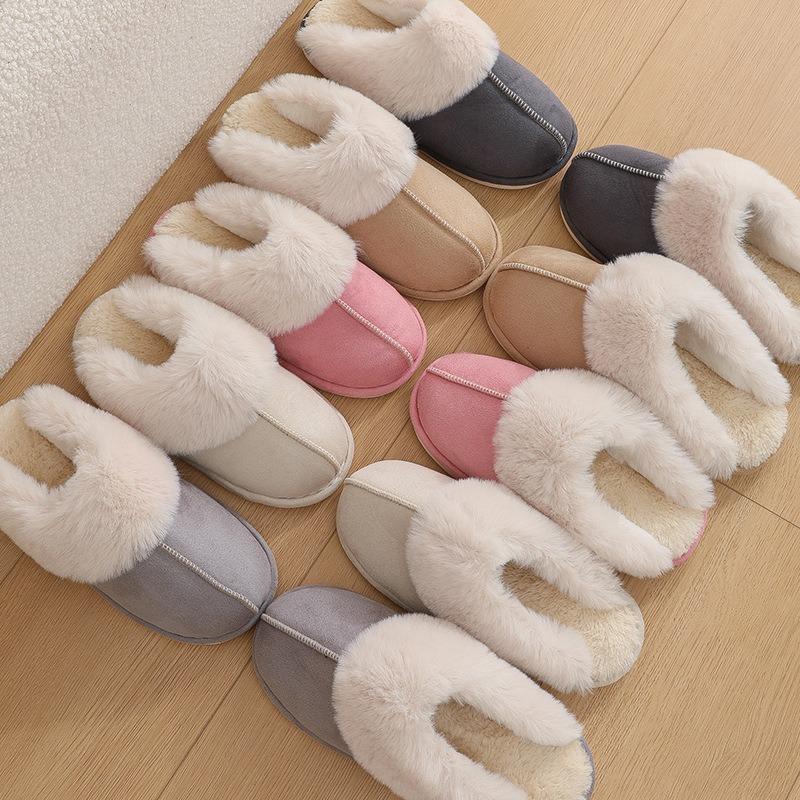 Winter slippers cotton slippers women's home autumn and winter dirt-resistant and non-slip indoor winter fluffy slippers couple warm outer wear