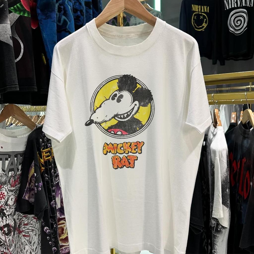 80er-90er Mickey Rat Gealtertes T-Shirt Weiß S