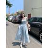Kumikumi French style Gentle Style Niche Vest Dress Women Summer Slim fit Slimming Temperament Blue Large Swing Skirt