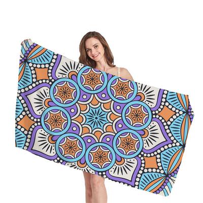 Mantra Geometric Pattern Digital-printed Polyester Superfine Fiber Double-sided Fleece Beach Vacation Bath Towel, Beach Towel