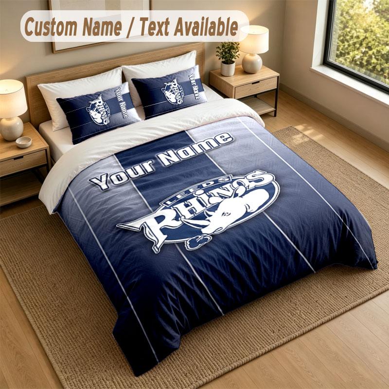Bedding Set 1 Duvet Cover 2 Pillowcases Leeds Rhinos Print Soft Bed Linen Bedroom Decor
