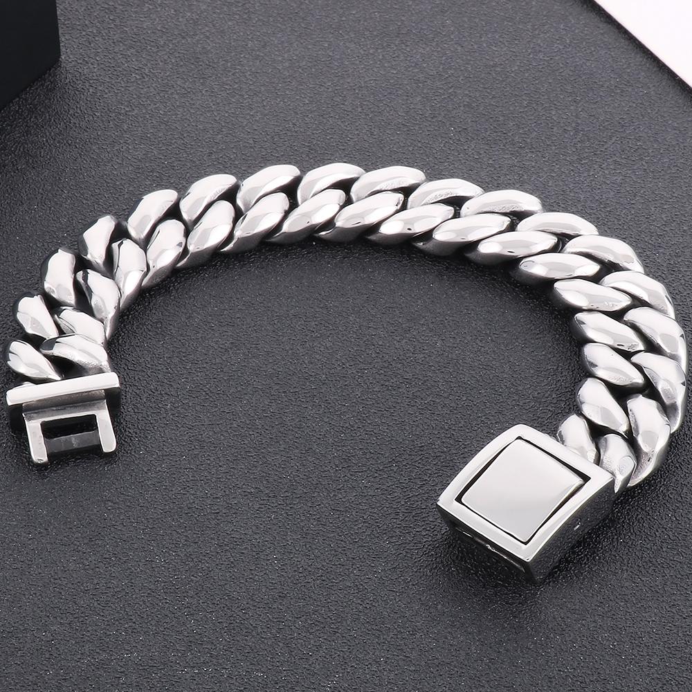 Vintage Schwarzes Cuban Link Kettenarmband für Herren 19 mm Breite Edelstahl Herrenarmband Modeschmuck-Accessoire für Männer