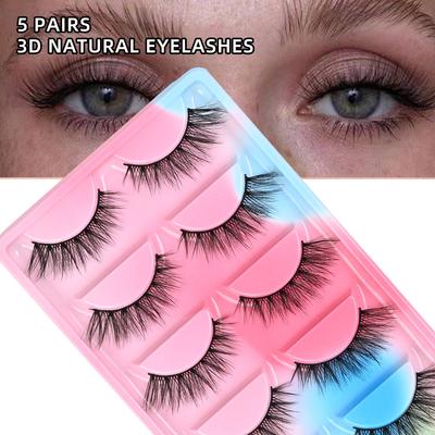 Nowy Produkt 5 Par Sztucznych Rzęs Cat Eye, Jednoczęściowa Czarna Łodyżka Lisia Naturalne Wydłużone Rzęsy z Kącika Oka