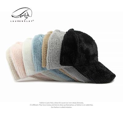 Einfache Lichtplatte Hut Damen Herbst und Winter Neu Plüsch Süß Warm Mütze Lässig Hartschalen Baseballkappe