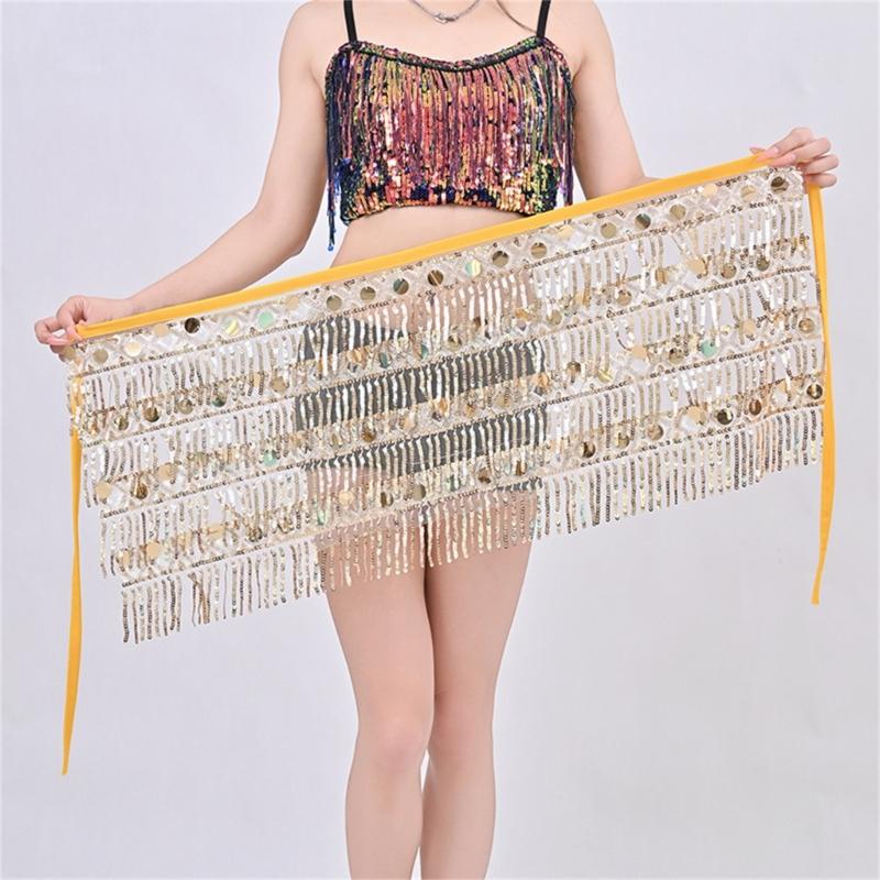 Belly Dance Hip Scarf With Detachable Fringe Skirt Adjustable Waist Chain For Performances And Practice