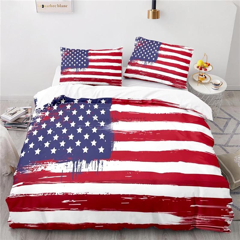Nový design Americká vlajka 3D Ložní souprava Potisk Povlak na přikrývku Set povlaku na přikrývku s povlakem na polštář Au Eu Us Velikost Twin Full Queen King
