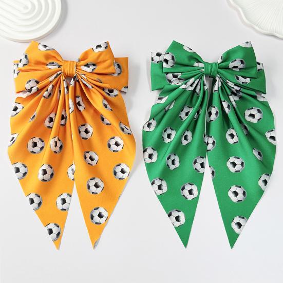 Girl Hairpin Extra Large Ribbon Bowknot Design Back Head Hair Clip Soccer Pattern Spring Hair Pin Party Hair Accessory