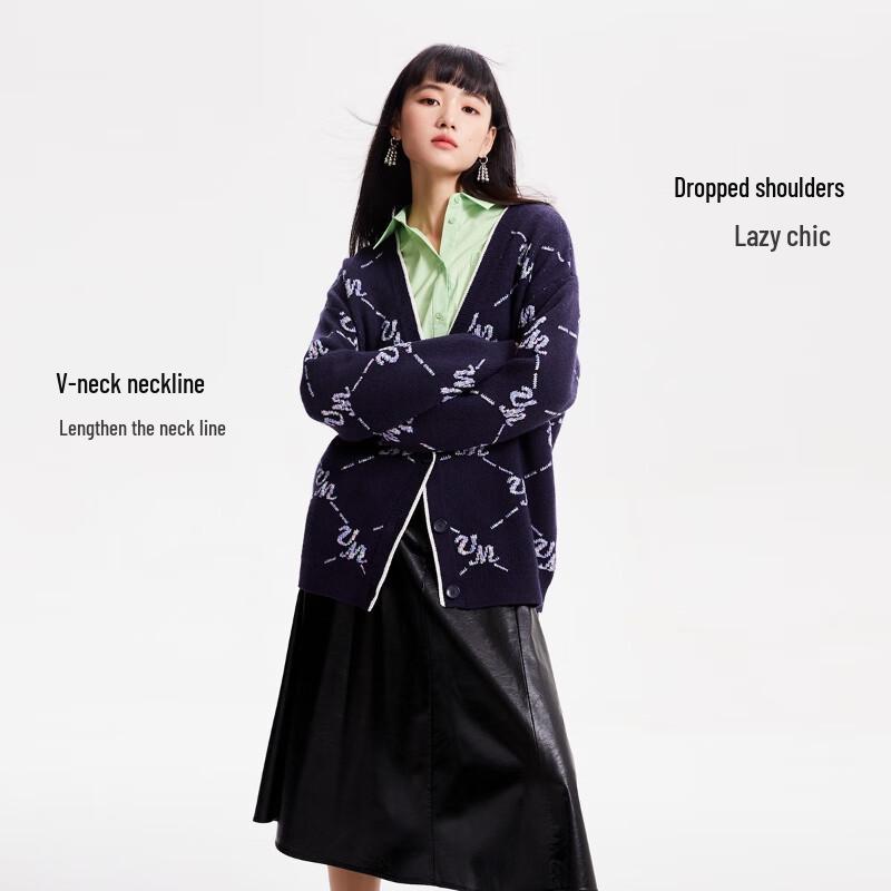 VEROMODA Women's V-Neck Letter Jacquard Knit Sweater