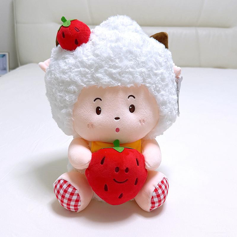 Pleasant Goat And Big Big Wolf Plush Toy With Strawberry Design For Kids Room Decor