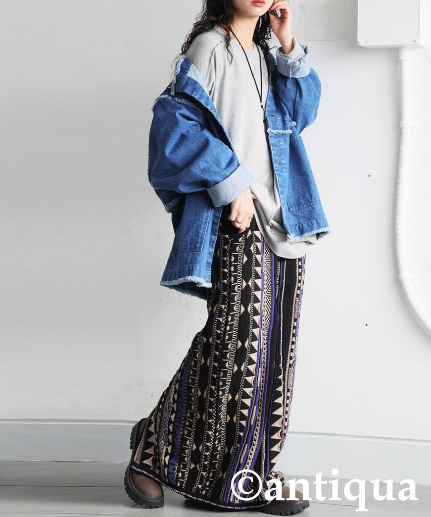 Antiqua Geometric Print Knit One Black Mix Skirt, Women's, Bottoms, Pattern, PN-00593, Size, 05,