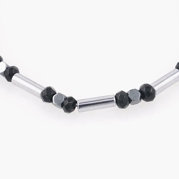 Black Metal Cylinder Gemstone Bracelet (C2503AC1267_BK)