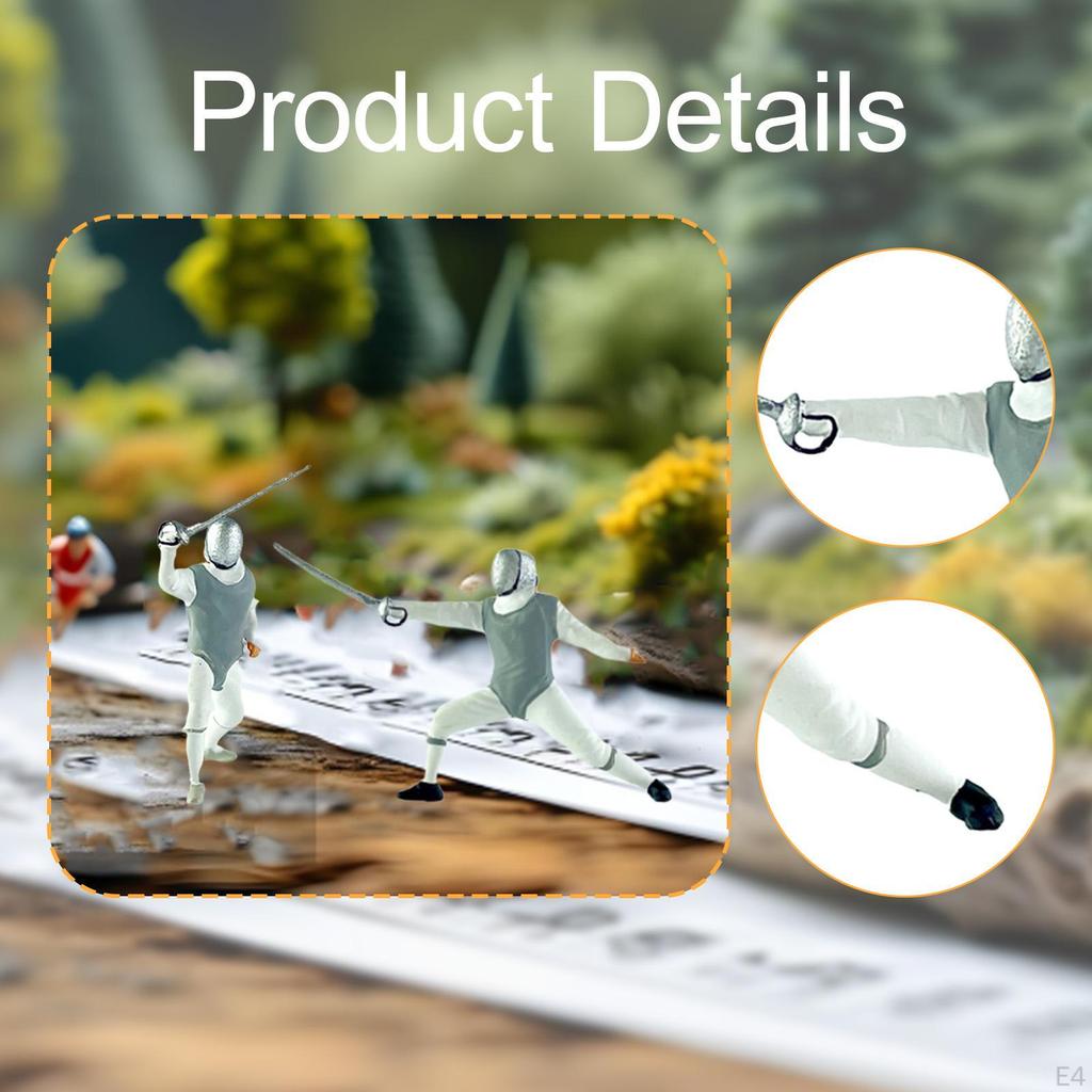 2 1/64 Maßstab Realistische Miniatur Fechter Figuren Szenenzubehör Handbemalte Harzdekoration