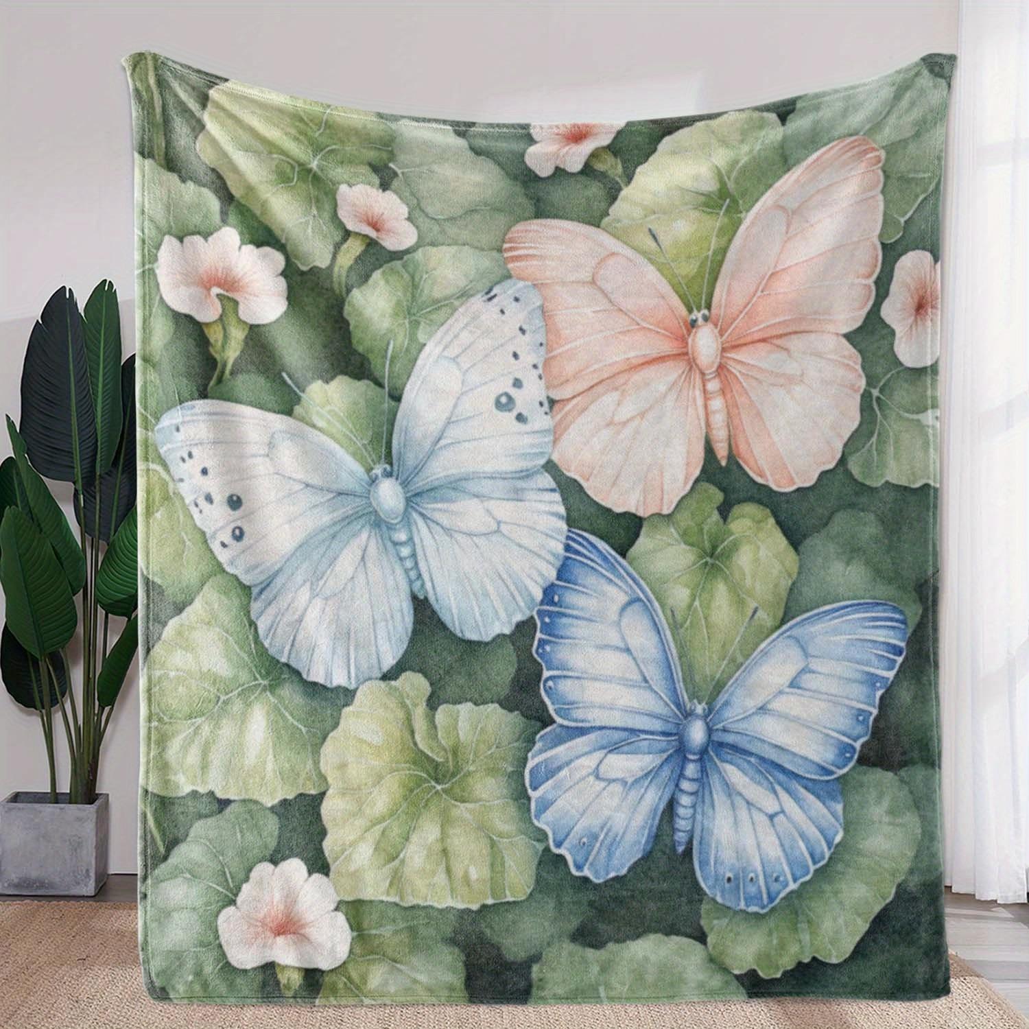 

Vibrant Rainbow Butterfly Blanket, Artistic Floral Design, Soft Home Decor Throw Blanket 75x90cm