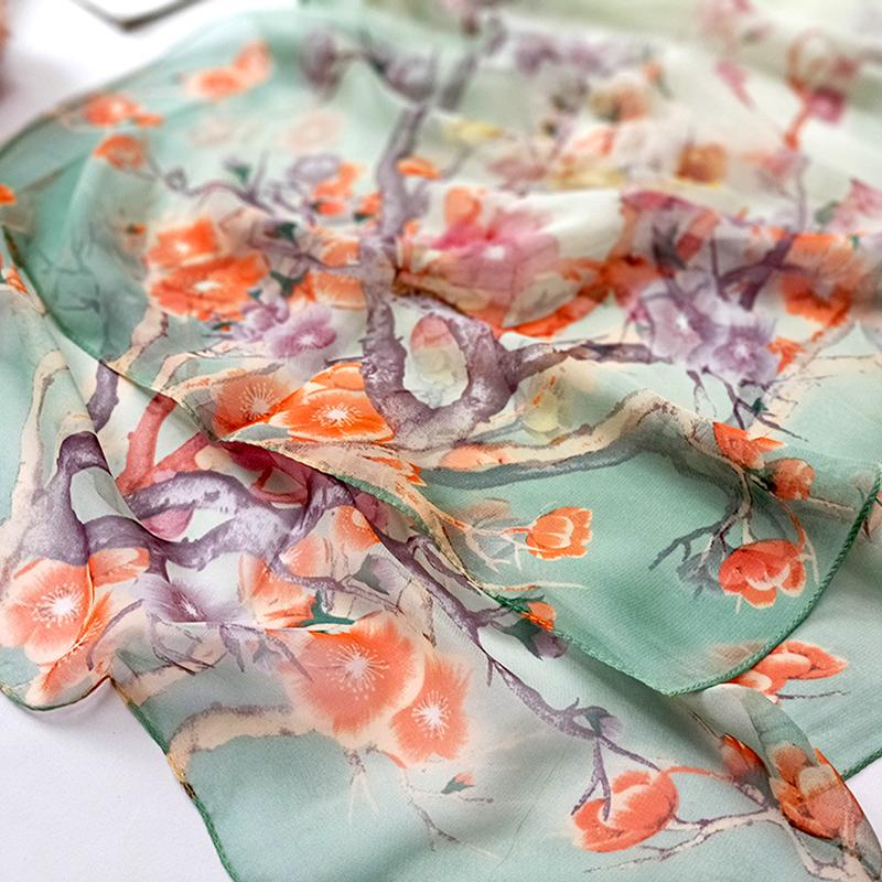 1Pc Scarves Thin Women Breathable Polyester Long Lady Shawl Chiffon Scarf Plum Blossom