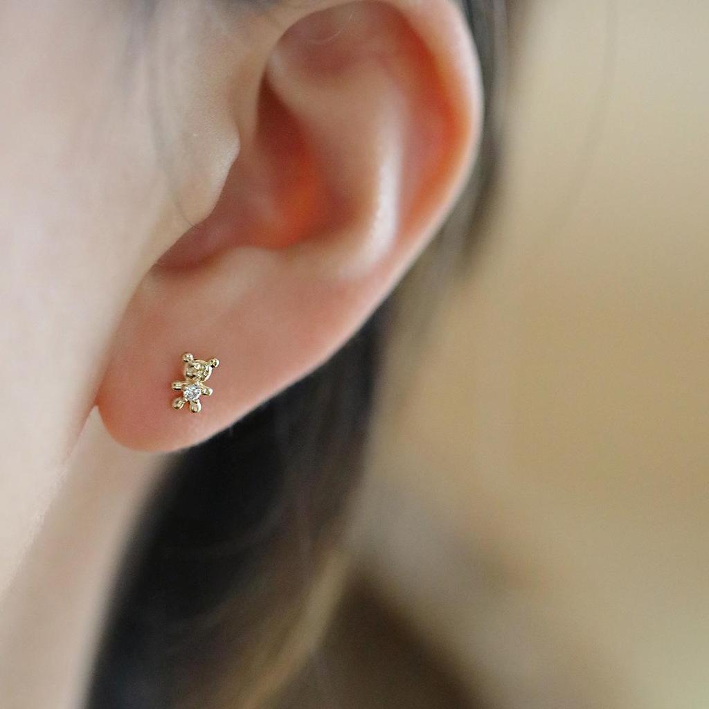 S925 Sterling Silver Gold-Plated Little Bear 3D Stud Earrings - Compact, Cute, and Unique Design