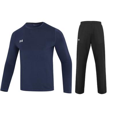 Einfarbiges Rundhals-Langarm-T-Shirt und Sporthose Lässiges Sportset Herrensets Blau Schwarz 22600307-408+21500737-001