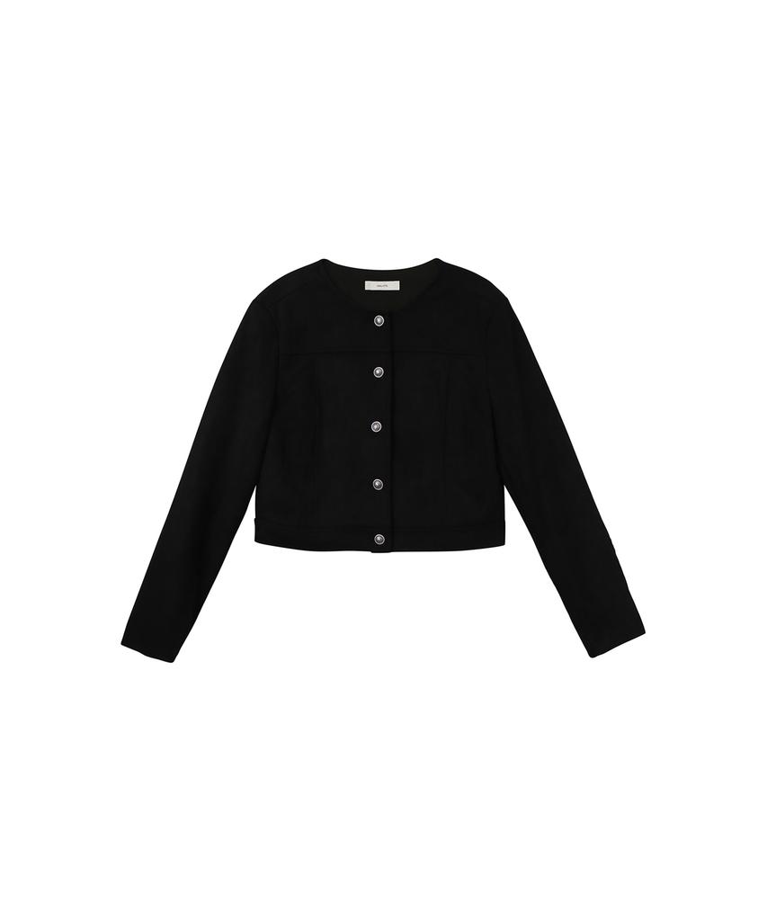 Healiote Button Synthetic Suede Jacket_Black