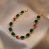 Real Gold Electroplated Diamond Emerald Bracelet Korean Retro Fashion Design Bracelet Temperament Trendy Simple Jewelry