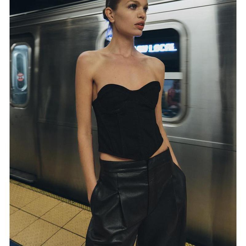 Fall and Winter New Women's Clothing Fashion Wind Easiest for Match Sleeveless Tube Top Corset Short Tops 9632269