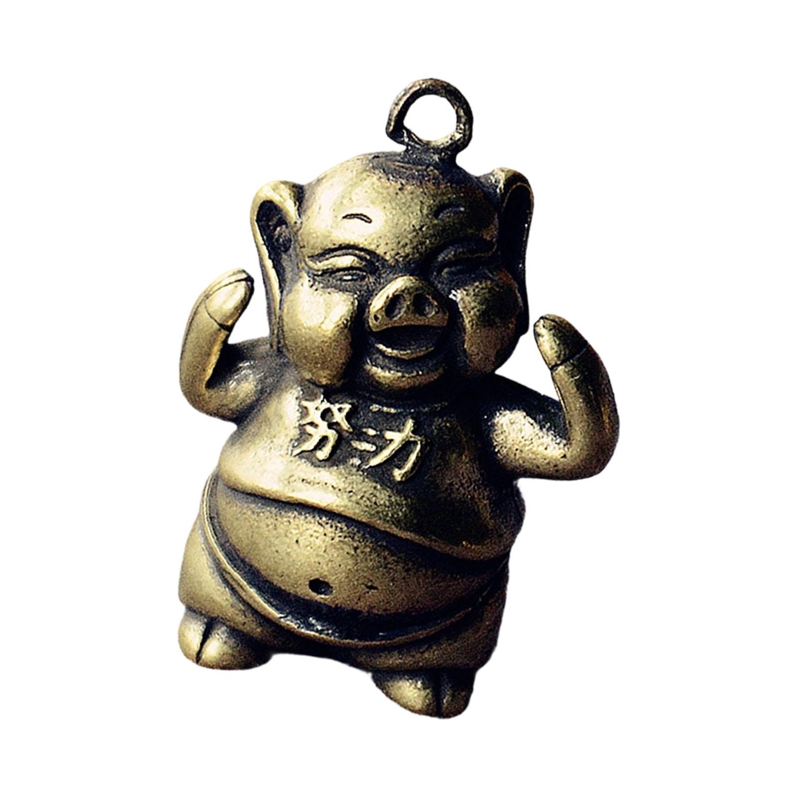 Handcrafted Brasses Pig Figurine With Antique Finish Miniature Animal Charm Great As Desk Decoration Or Key Accessories