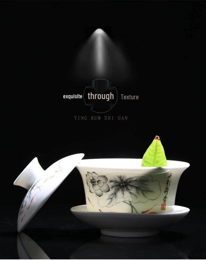 White Porcelain Kung Fu Tea Set with Blue and White Cups & Gaiwan - Ideal for Company Events and Promotional Gifts.