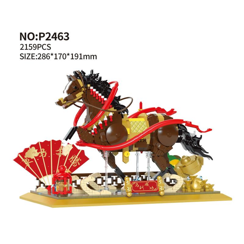 Diy Mini Blocks New Year Decoration Chinese Spring Festival Horse Dragon Boat Micro Bricks Toys Adult Gift Girl Present