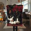 Calico Cat and Flowers,pattern Flannel Blanket, High quality Comfortable for All Seasons, Home Decor, Warmth and Comfort, Perfect for Gifts.