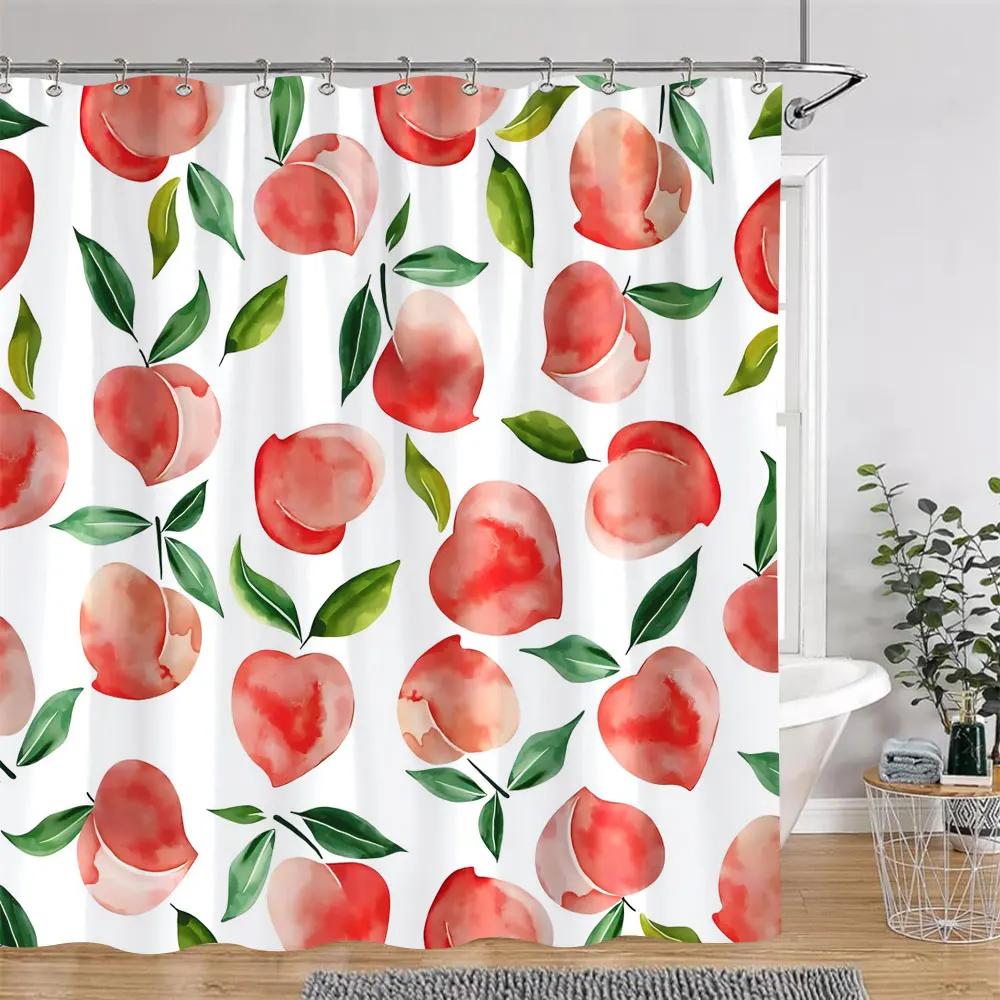 Třešeň Jahoda Citron Broskev Ovocný Potisk Sprchový Závěs Polyesterová Tkanina Dětské Koupelnové Závěsy Koupelnová Dekorace S Háčky