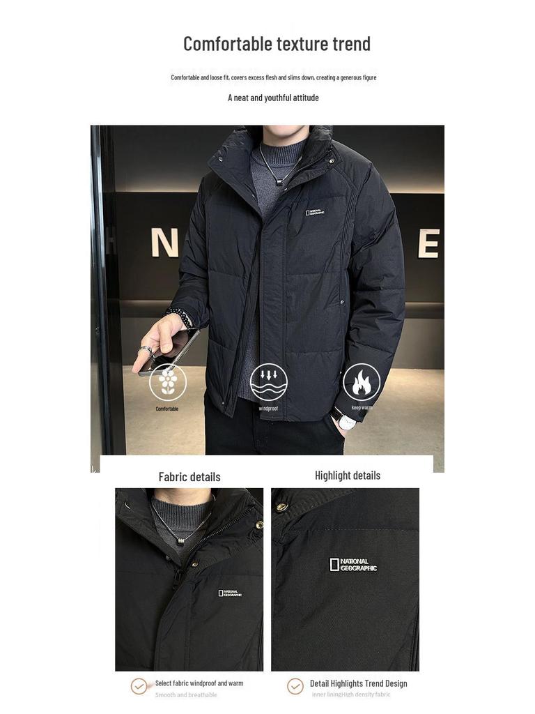 50% Winter Thickened Men's Down Jacket with Stand Collar