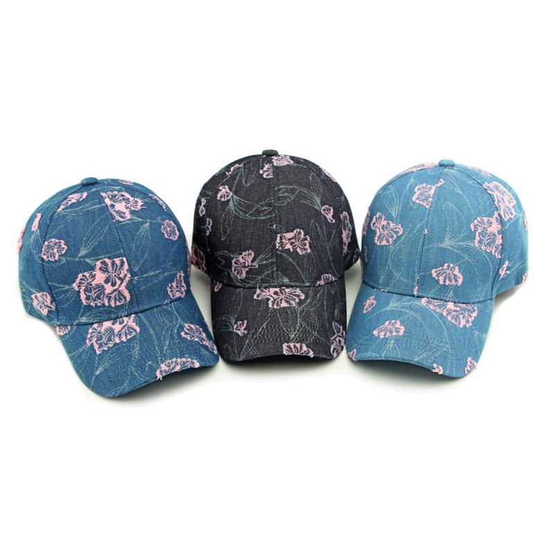 Women Jacquard Flower Cap Outdoor Sun Hat Denim Baseball Cap