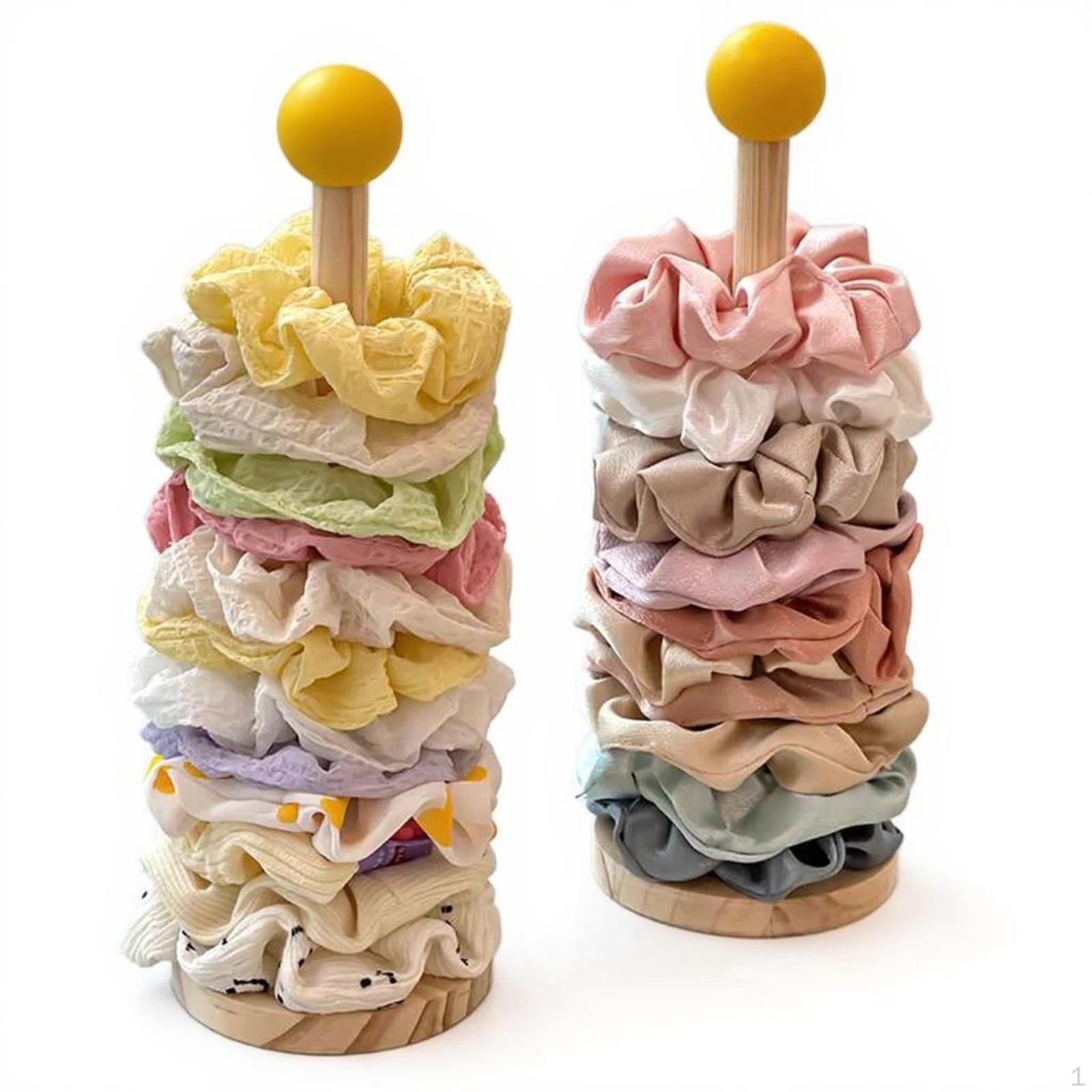 Scrunchie Holder, Wooden Hair Accessories Organizer, Desktop Display Stand Yellow Ball Pack of 1 Yellow Ball Pack of 2