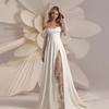 Robe de mariée légère pour femme épaule Bardot fendue sur le côté robe à traîne en dentelle photo de couple voyage mariée robe de mariée