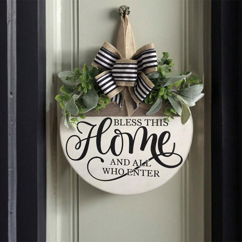 Welcome Sign For Front Door, Rustic Round Wood Wreaths Wall Hanging Outdoor Decor, Porch Fence Decorations Hanging Gift For Home
