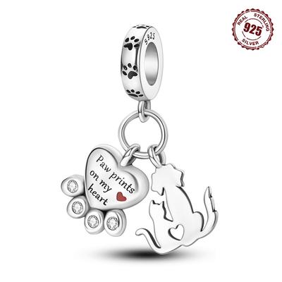 Pingente em Prata de Lei S9 Pingente de Patas de Gato Cachorro para Pulseira Colar de Contas DIY