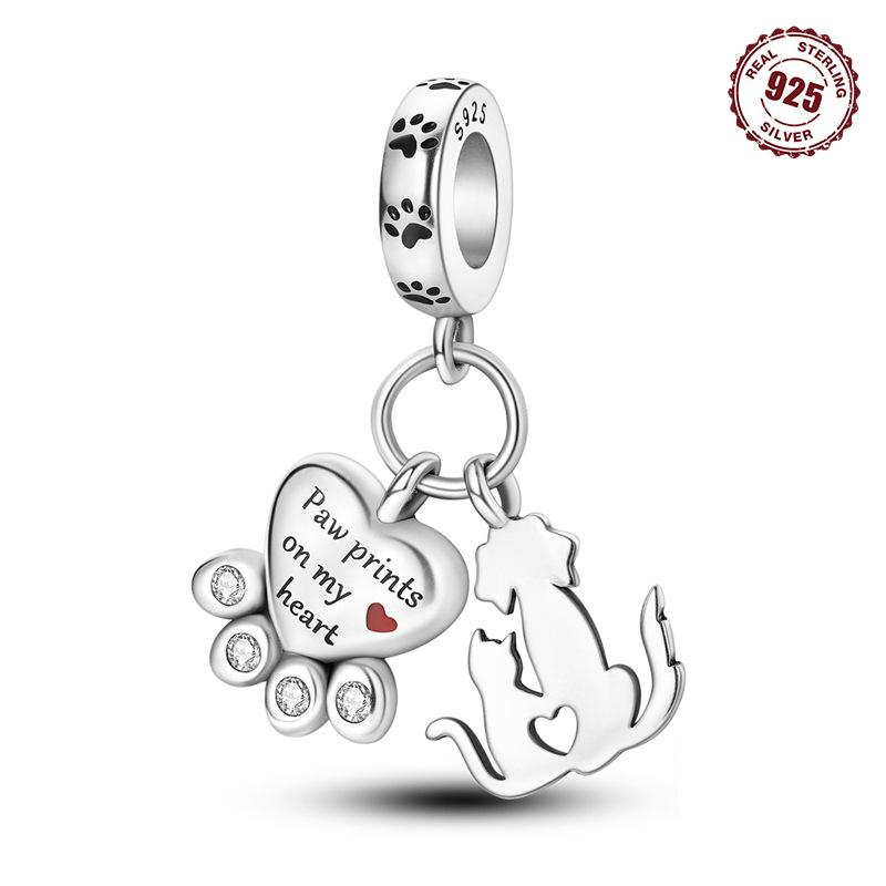 Sterling Silver Pendant S9 Pet Cat Dog Paw Print Pendant Diy Bead Bracelet Necklace