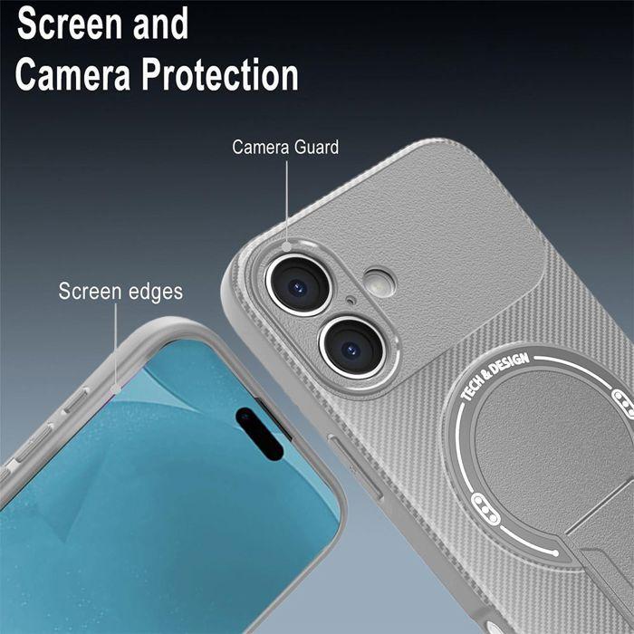 Protective Case - BOOLING - for iPhone 17 - Silicone with Magnetic Circle and Stand - Grey