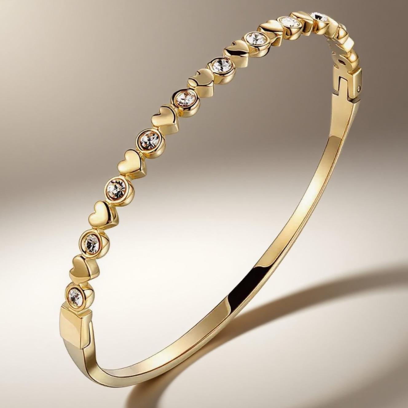 18K Gold Plated Titanium Steel Bracelet with Zircon Star, Narrow Edge, and Clasp Design