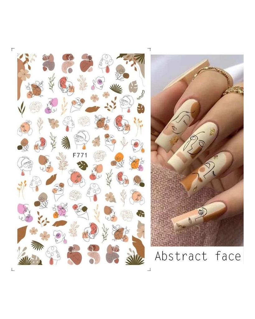 Autocollants 3D pour Nail Art, lignes ondulées abstraites colorées, décalcomanies à fleurs et feuilles florales, décoration d'ongles