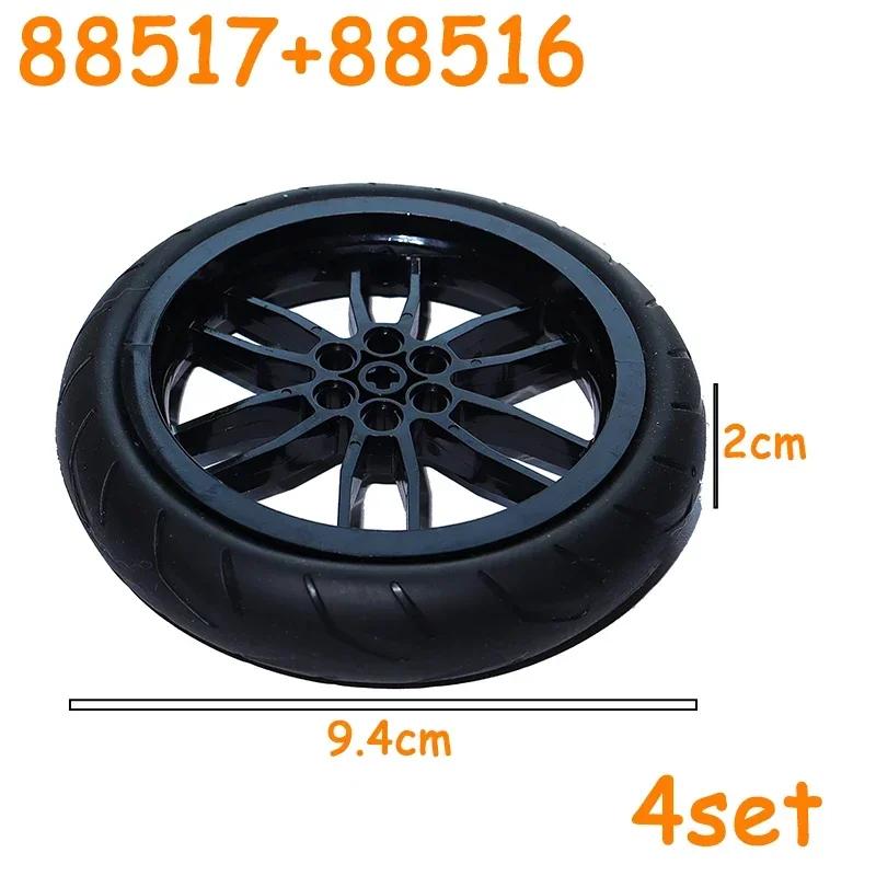 Non-Toxic Technical Tire Wheel Cross Hole Set Car Truck Wheels Hub Bricks Moc Motorcycle Tyre & Rim Construction Building Blocks Toys