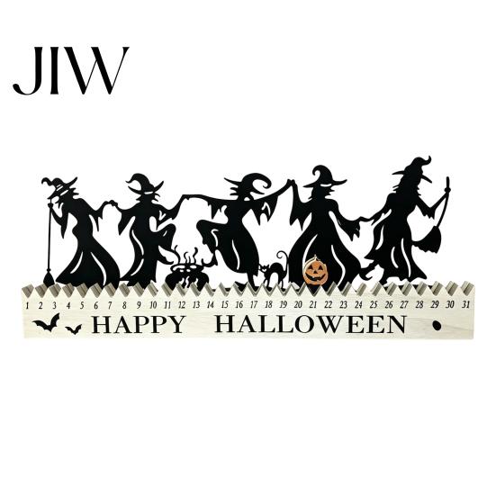 Halloween Gift for Kids Wooden Countdown Calendar, Dancing Witch 31 Day Timer with Seasonal Interior Decor Sliding Pumpkin, Spooky Silhouette Tabletop