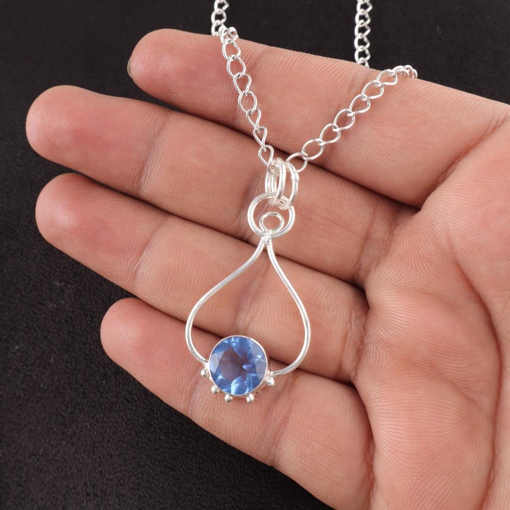 Round Tanzanite Gemstone 925 Sterling Silver Wife Gift Engagement Boho Pendant PP-40-17