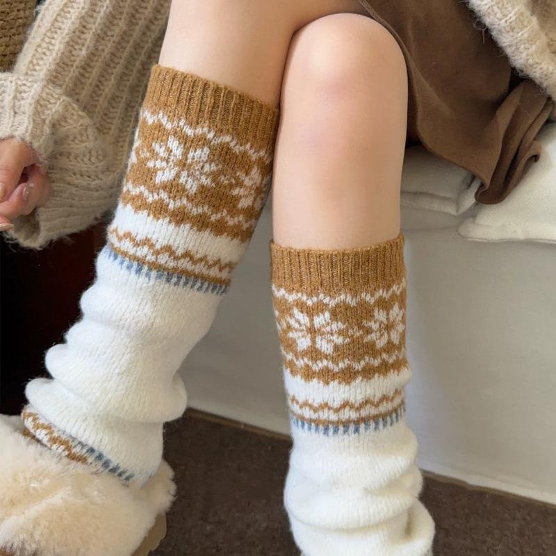 Snow Boots, Vintage Socks, Gray Stacked Socks, Slimming Knitted Socks, Nordic Calf Socks, Leg Covers