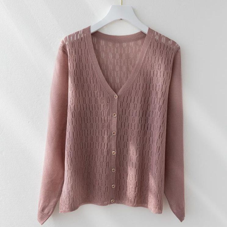 WTEMPO Casual Versatile Long Sleeve Button Sweater Cardigans Women's Large Size Solid Color V-Neck Loose Knitted Cardigans