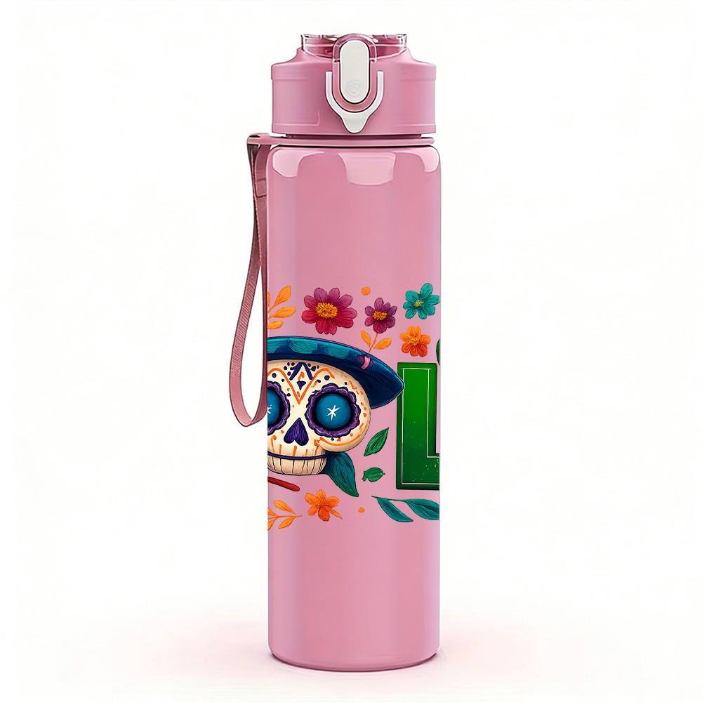 1PC Hola Colorful Letter Print 750ml Color Plastic Sports Water Bottle Leakproof Flip Straw Lid Suitable for Sports Office Home Use