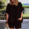2Pcs/Set Pullover Ladies Suit O Neck Plus Size Pure Color Top Shorts Suit Women Accessory