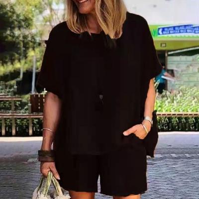 2 pezzi/set pullover da donna vestito o collo plus size colore puro top pantaloncini vestito da donna accessorio